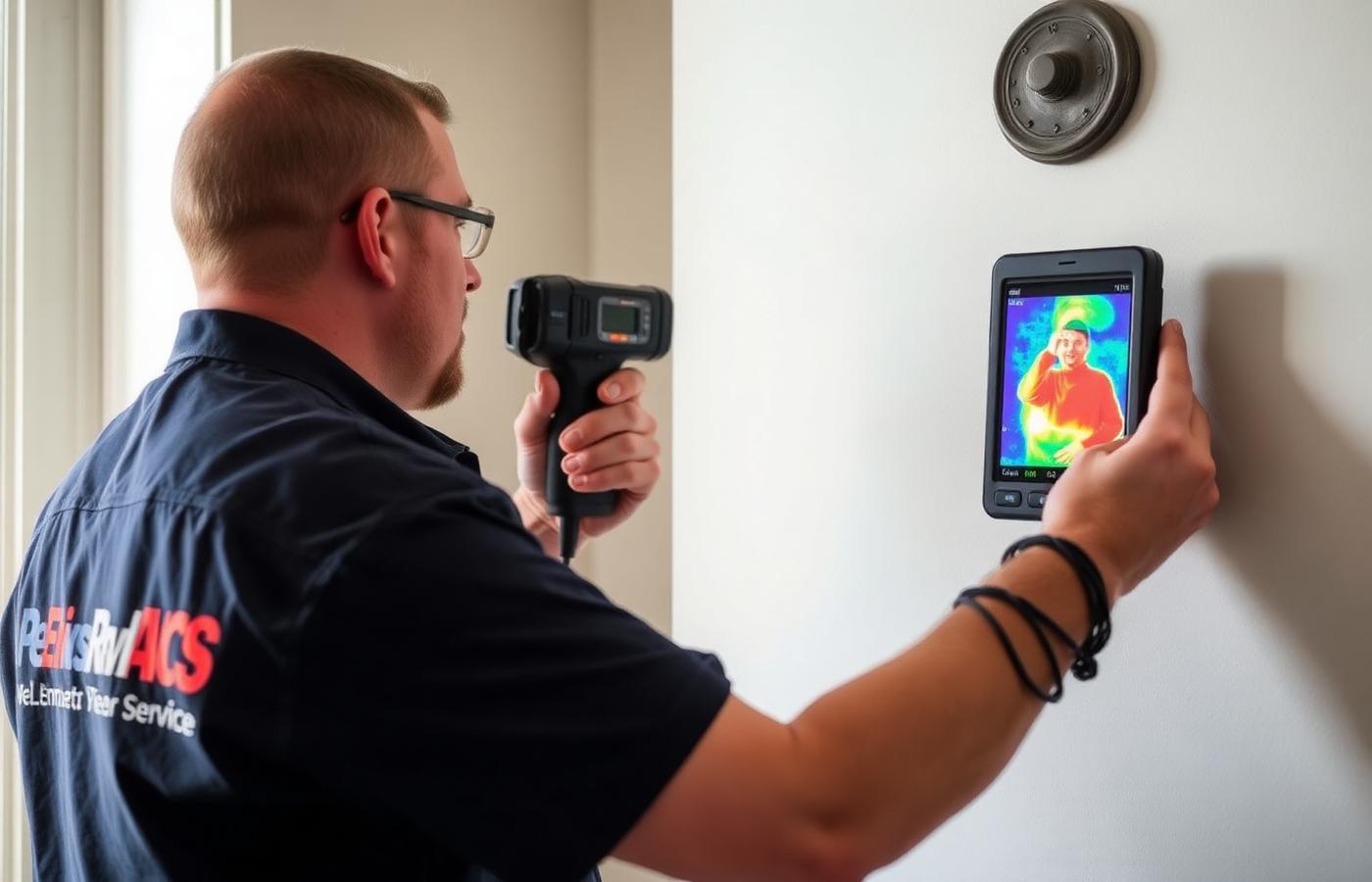 Technician using thermal imaging during a mold inspection